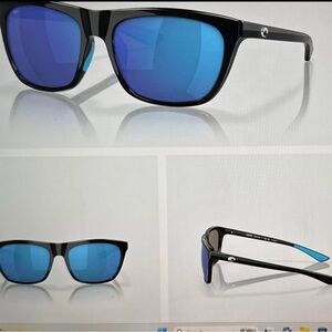 Costa Shiny Black Sunglasses with Blue Mirror Lenses